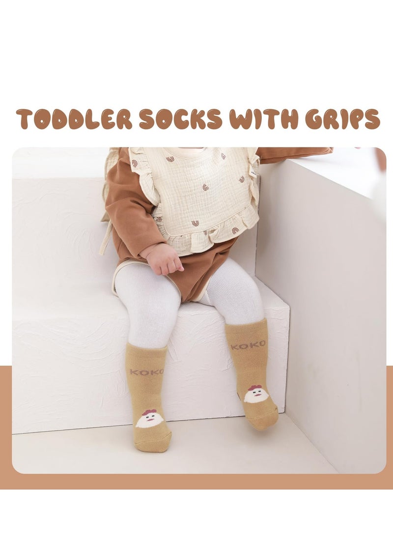Excefore Baby Socks 5 Pairs Boys Winter Warm Non Slip Grip Socks Girls Cartoon Pattern Thick Thermal Toddler Socks with Grips M-size 1-3 years old - Image 5