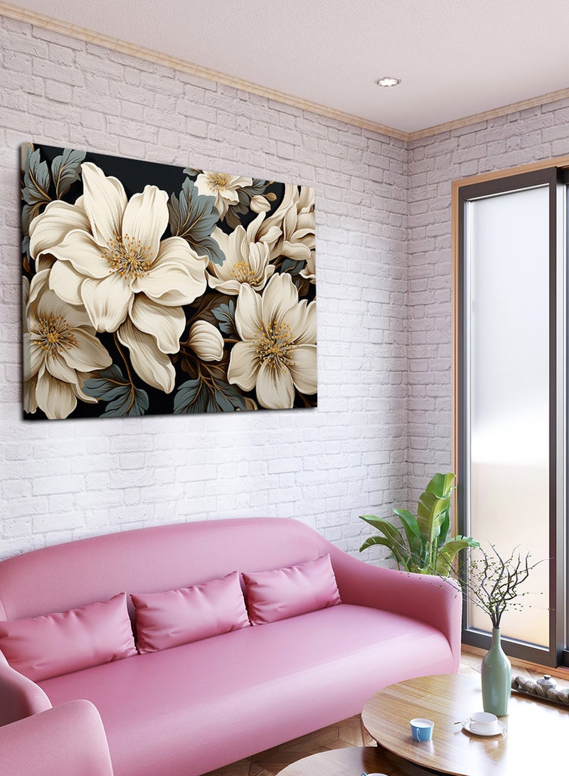 لوحة كانفاس على إطار خشبي بتصميم نمط فني حديث من الزهور - Image 1