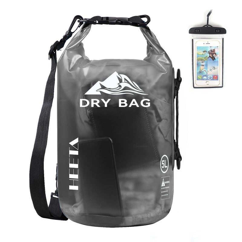 HEETA Dry Bag Waterproof for Women Men, Roll Top Lightweight Dry Storage Bag Backpack with Phone Case for Travel Swimming Boating Kayaking Paddle Board Camping Beach Accessories(Transparent Black,10L) - Image 1