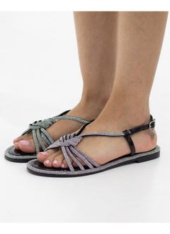 LAMARAPARIS Famya plated diamante strippy flat sandal black  - Image 2