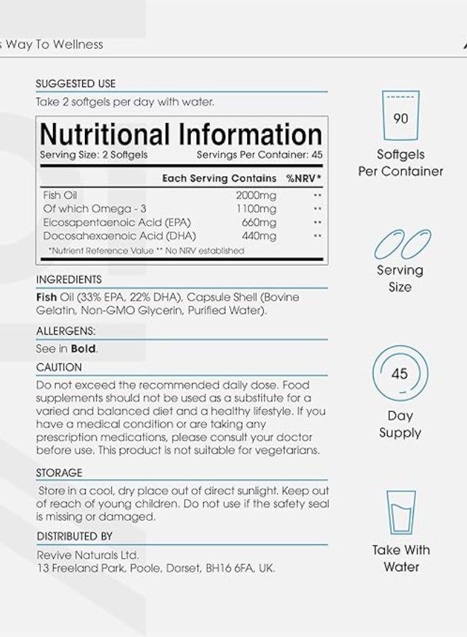 أوميغا 3 زيت السمك 2000mg – يدعم صحة القلب والدماغ، 90 كبسولة هلامية - Image 2