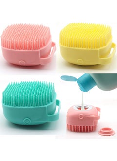 OTAVILEM Body Scrubber With Soap Dispenser For Shower 3 Pack Silicone Exfoliating Brushes Soft Body Exfoliator Bath Loofah For Babies Kids Women Men And Pets 3 Colors  - Image 1