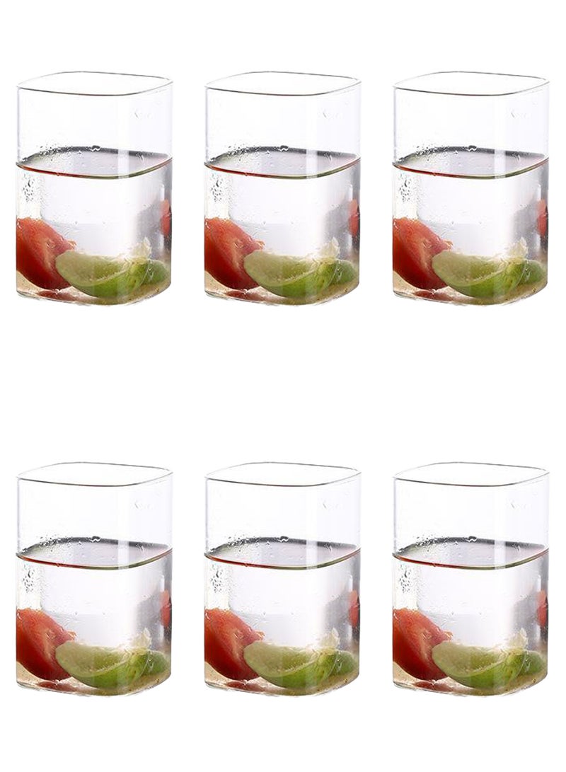 6 أكواب شرب مربعة شفافة - 230 مل للكوب، أكواب زجاجية شفافة عصرية بتصميم هندسي أنيق للقهوة والماء والعصائر والاستخدام اليومي - Image 1