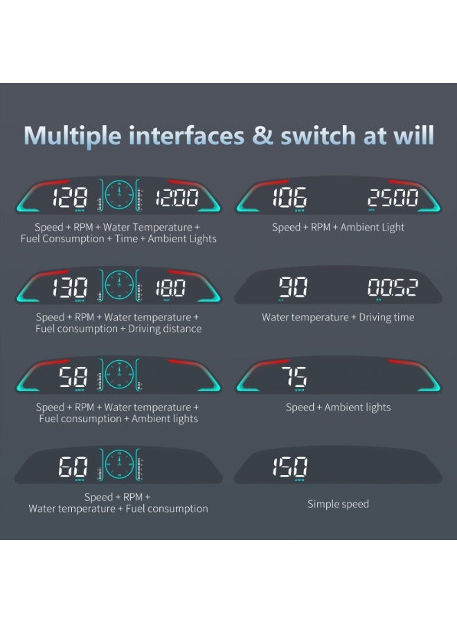 والالا شاشة عرض OBD2، شاشة عرض أمامية للسيارات، عداد سرعة مع السرعة، دورة في الدقيقة للمحرك، ساعة، إنذار السرعة الزائدة، إنذار درجة حرارة الماء، تذكير القيادة بالتعب، يناسب معظم الموديلات بعد عام 2008 - Image 5