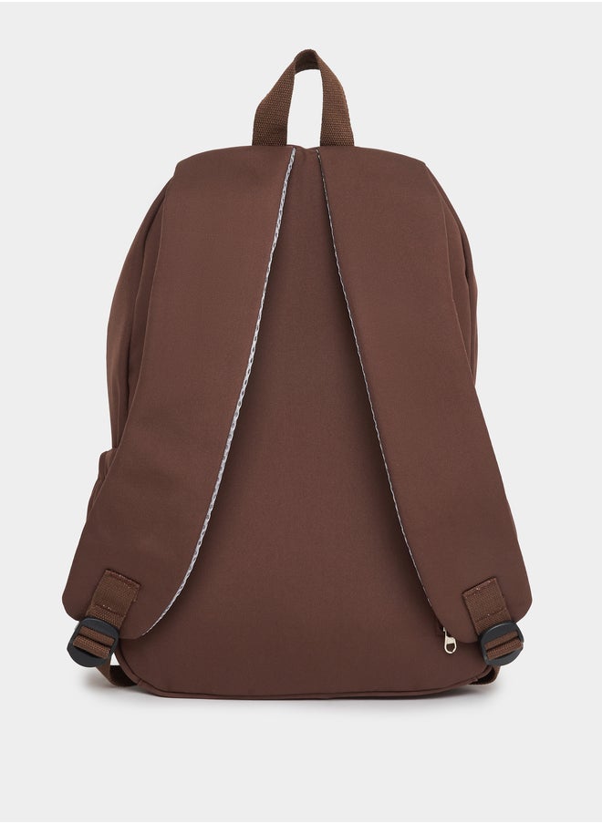Solid Backpack with Zip Closure and Side Pockets