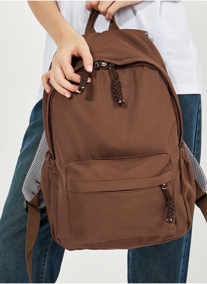 Styli Solid Backpack with Zip Closure and Side Pockets  - Image 4