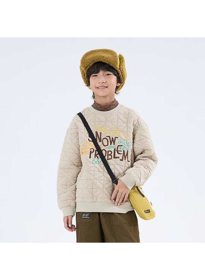 Mipo 25 Autumn Winter New Kids Two-in-one Padded Lightweight Warm Crewneck Sweatshirt Beige 140cm - Image 2
