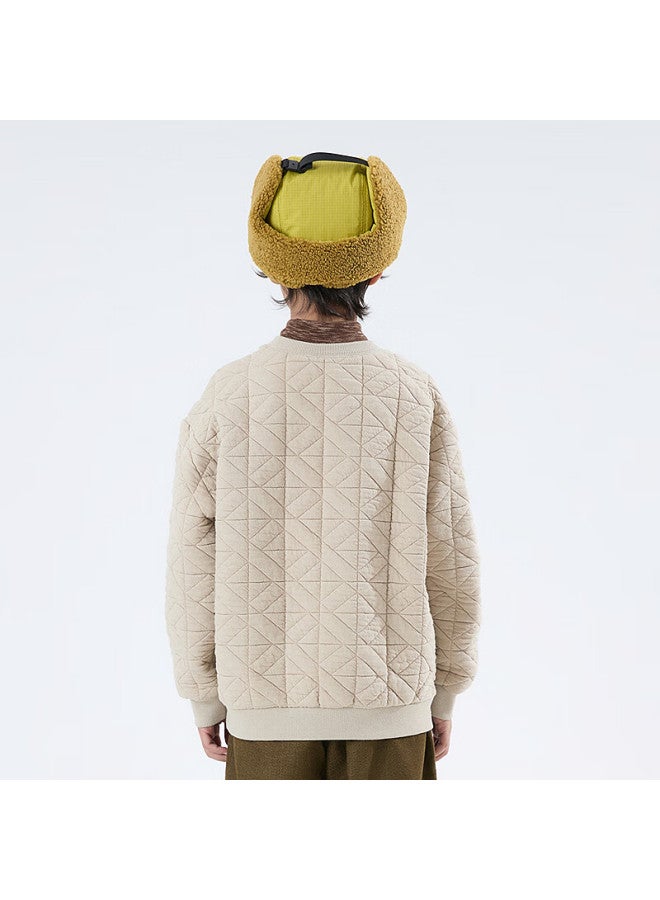 Mipo 25 Autumn Winter New Kids Two-in-one Padded Lightweight Warm Crewneck Sweatshirt Beige 140cm - Image 3