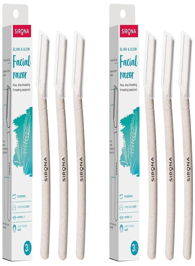 Sirona Face Razor for Women Facial Hair - Pack of 6 | Painless Facial Hair Removal | Eyebrow Shaper | For Eyebrows, Upper Lip, Forehead, Peach Fuzz, Chin and Sideburns | Dermaplaning Tool - Image 1
