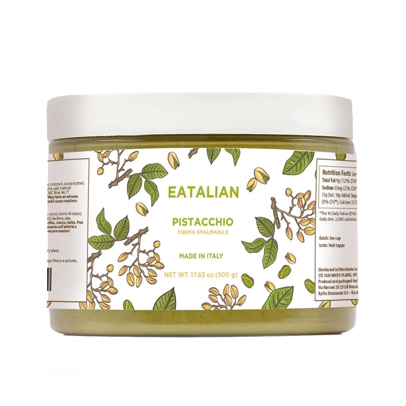 AMZ BETTER EATALIAN by AMZ BETTER Pistachio Cream, 17.63 oz/500 gr, Delicious Spreadable Cream with Sweet and Unique Taste, Perfect with Ice Creams, for Filling Cakes and Dubai Chocolate, Made in Italy - Image 1
