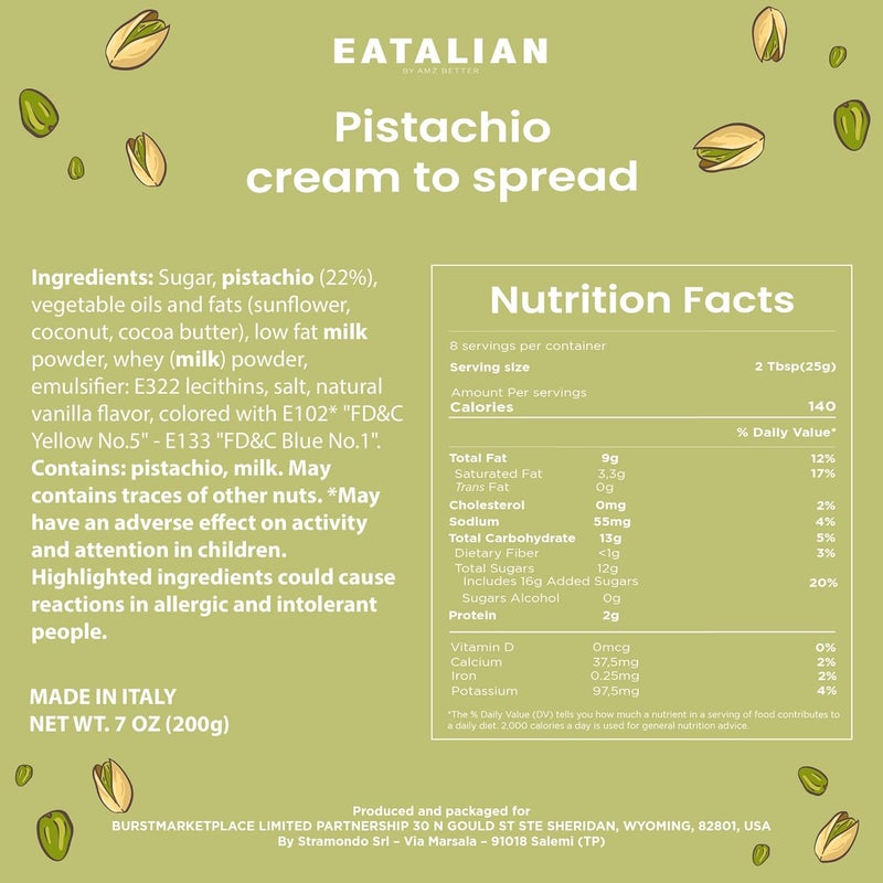AMZ BETTER EATALIAN by AMZ BETTER Pistachio Cream, 17.63 oz/500 gr, Delicious Spreadable Cream with Sweet and Unique Taste, Perfect with Ice Creams, for Filling Cakes and Dubai Chocolate, Made in Italy - Image 2