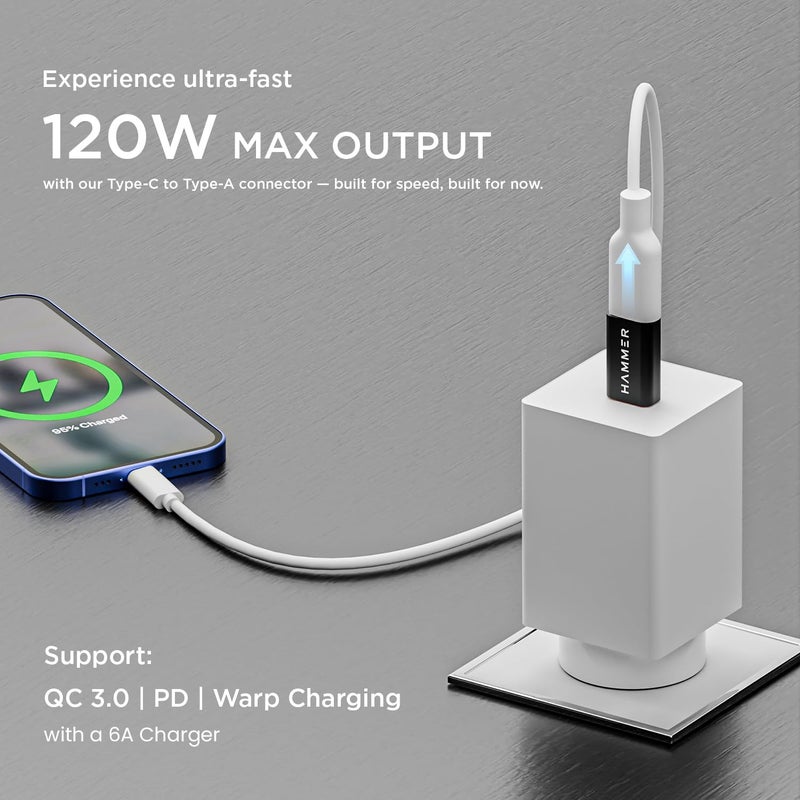 HAMMER USB 3.0 to Type C OTG Adaptor, High Speed Data Transfer, Compatible for All Type C Devices, Smartphones, Laptops, Tablets, Chargers, MacBook (Black) - Image 2