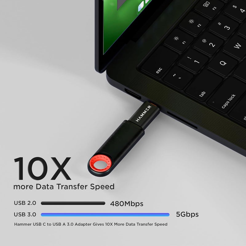 HAMMER USB 3.0 to Type C OTG Adaptor, High Speed Data Transfer, Compatible for All Type C Devices, Smartphones, Laptops, Tablets, Chargers, MacBook (Black) - Image 5