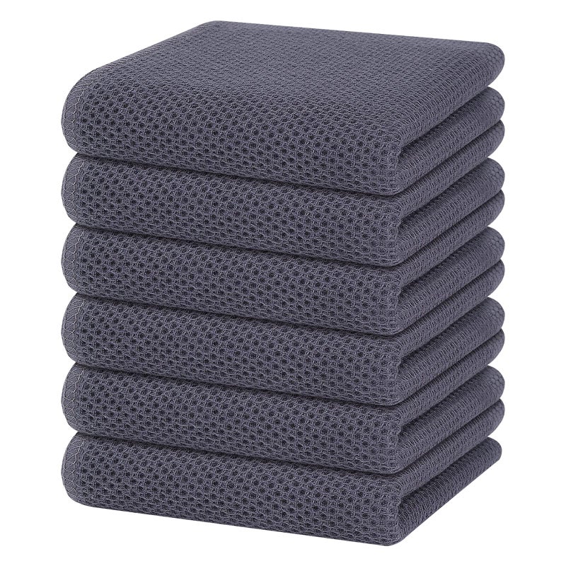 Homaxy 100% Cotton Waffle Weave Kitchen Dish Towels  Ultra Soft Absorbent Quick Drying Cleaning Towel  13 x 28 Inches  6-Pack  Dark Grey - Image 1