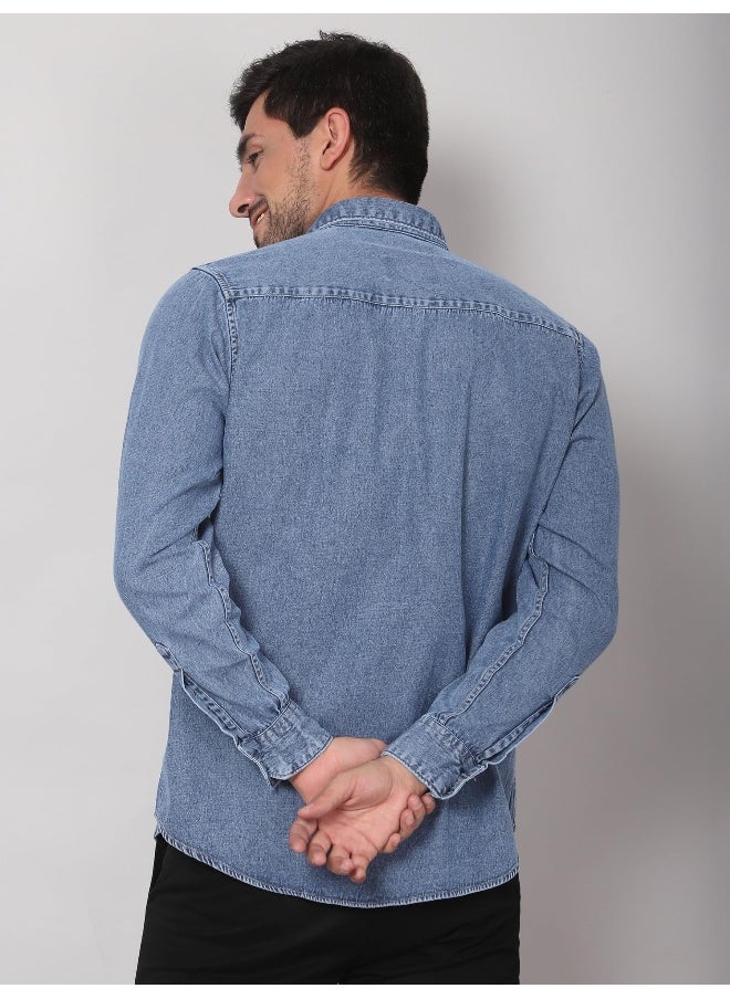 Beyoung Long Sleeve Pacific Blue Denim Shirt for Men  - Image 2