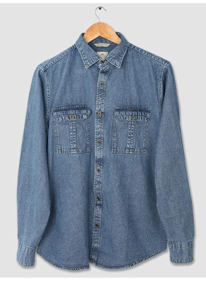 Beyoung Long Sleeve Pacific Blue Denim Shirt for Men