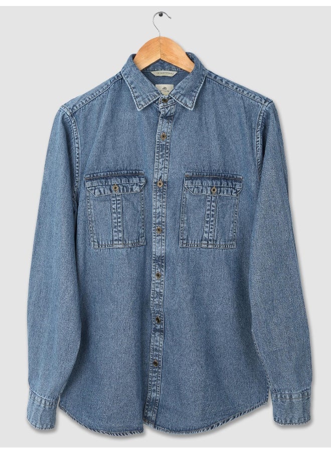 Beyoung Long Sleeve Pacific Blue Denim Shirt for Men  - Image 3