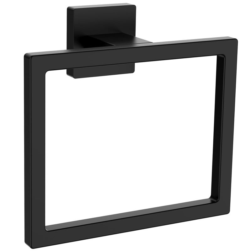 Z-TIISON Matte Black Square Towel Ring, SUS304 Stainless Steel Hand Towel Holder for Bathroom Kitchen, Modern Style Towel Hanger, Thicken Ring Towel Holder, Towel Rack Square Wall Mounted - Image 1