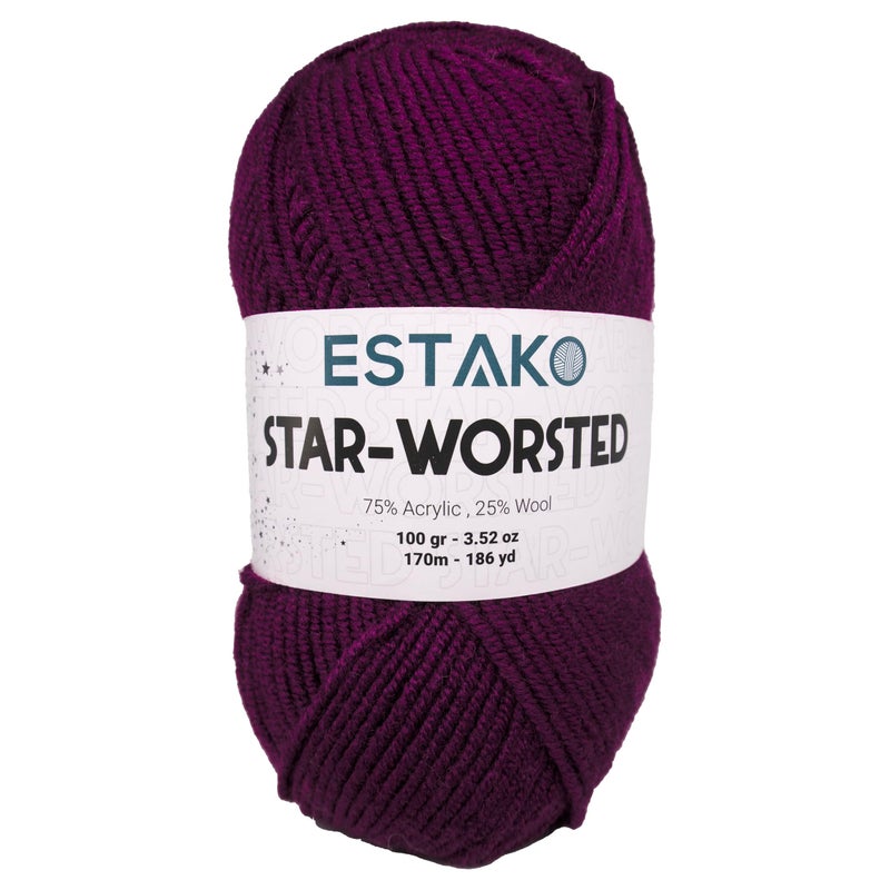 Estako Star-Worsted Yarn - 75% Acrylic 25% Wool - Soft Medium Weight #4-100g (3.52oz) - 170m (186yds) - Crochet & Knitting Yarn (40609 - Aubergine) - Image 1