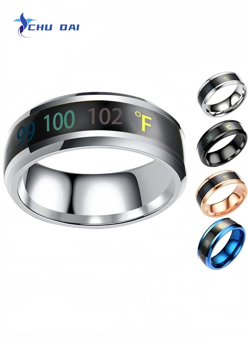 CHU DAI Smart Rings Temperature Monitor Celsius Digital Thermometer Body  Steel Band Finger Ring（Sliver）  - Image 1