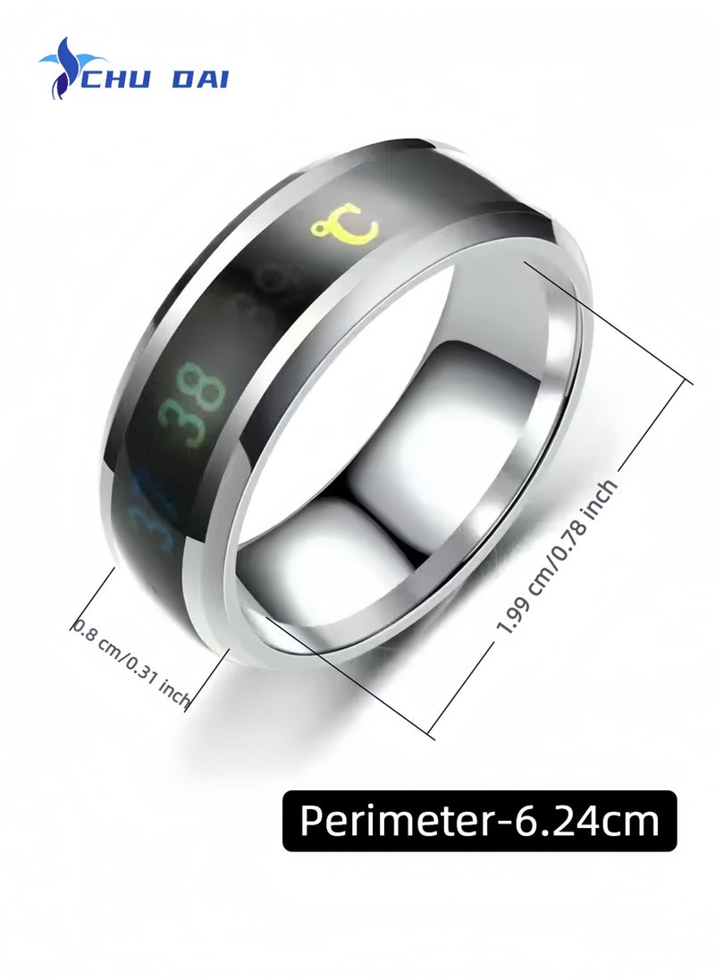 CHU DAI Smart Rings Temperature Monitor Celsius Digital Thermometer Body  Steel Band Finger Ring（Sliver）  - Image 4