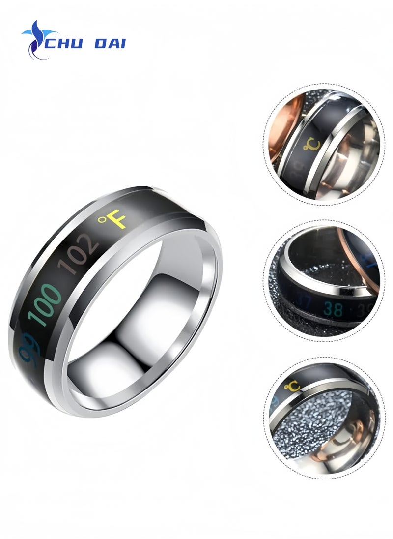 CHU DAI Smart Rings Temperature Monitor Celsius Digital Thermometer Body  Steel Band Finger Ring（Sliver）  - Image 2