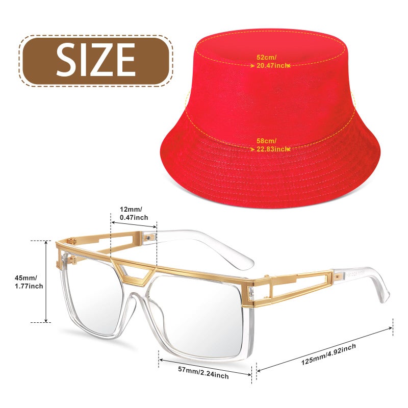 Sintege 80s 90s Outfits Accessories for Men Women Hip Hop Costume Kit,rapper Outfits Hip Hop Jewelry Set for Women Men(Red) - Image 2