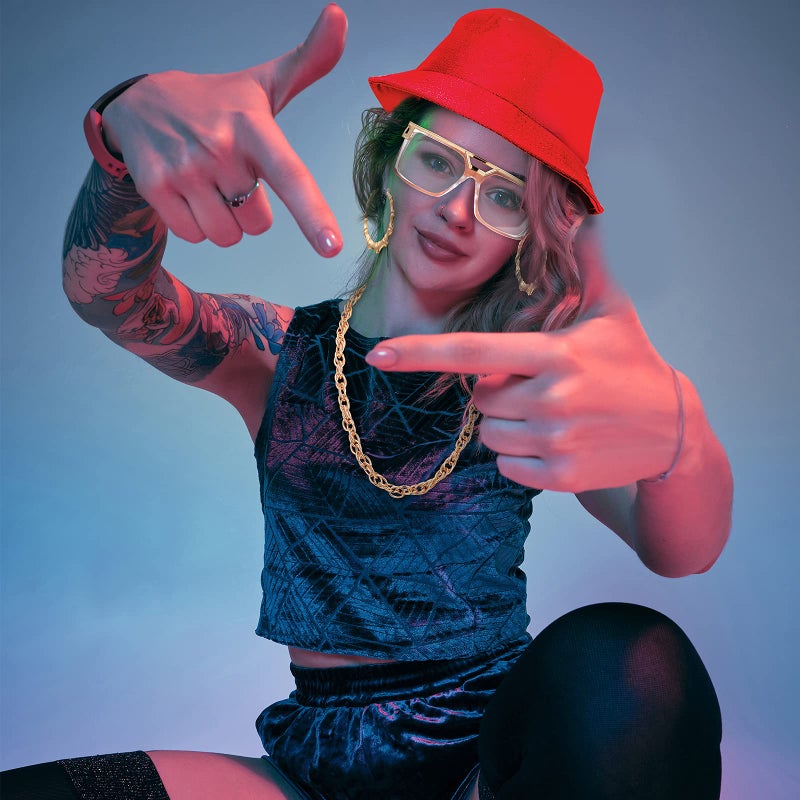 Sintege 80s 90s Outfits Accessories for Men Women Hip Hop Costume Kit,rapper Outfits Hip Hop Jewelry Set for Women Men(Red) - Image 5