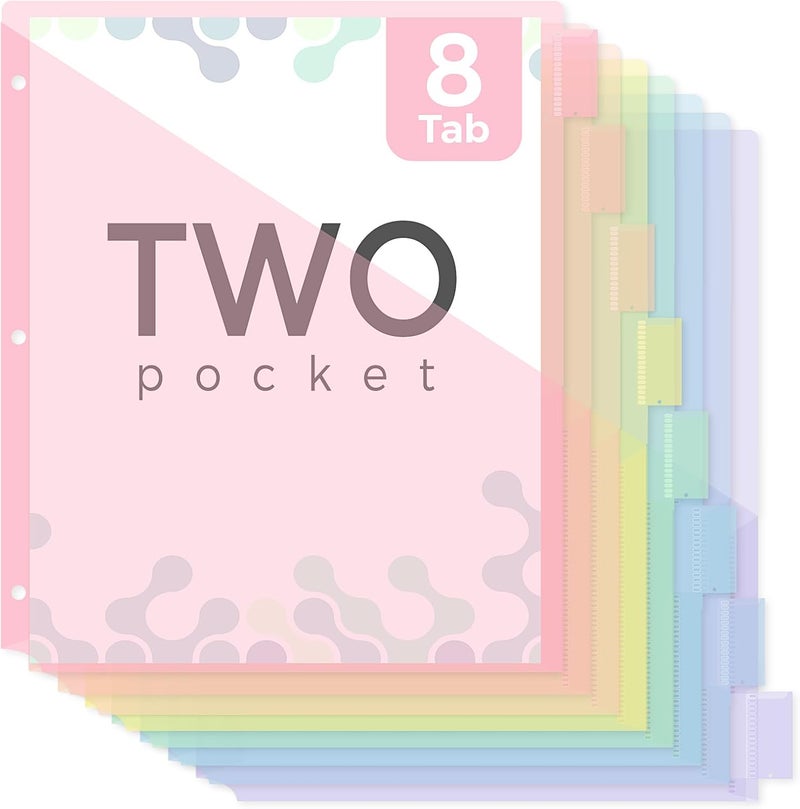 Skydue Pastel Binder Dividers with Tabs and Pockets - Soft Plastic Dividers for 3 Ring Binder, Includes 16 Blank Index Labels, for School & Office Organization, Pink - Image 1