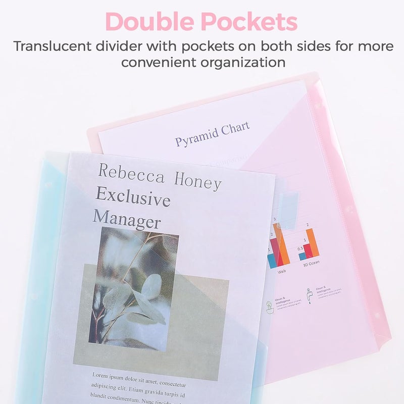 Skydue Pastel Binder Dividers with Tabs and Pockets - Soft Plastic Dividers for 3 Ring Binder, Includes 16 Blank Index Labels, for School & Office Organization, Pink - Image 3