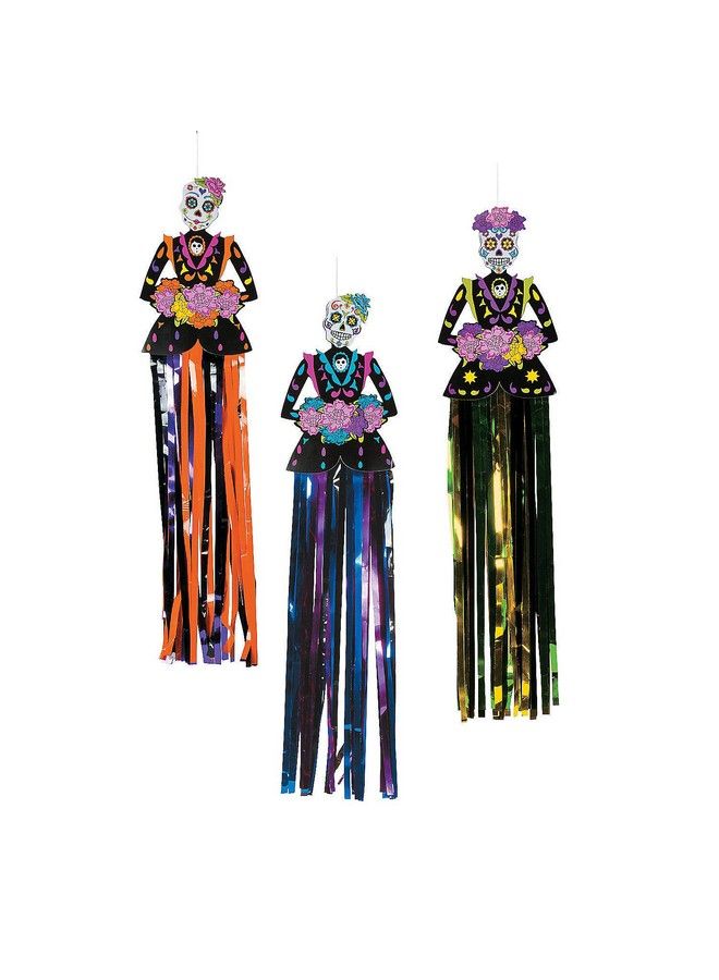 Fun Express Day Of The Dead Sugar Skull Hanging Decorations (3 Piece Set Hangs 3 Feet) Dia De Los Muertos Party Decorations - Image 2