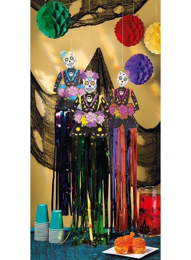 Fun Express Day Of The Dead Sugar Skull Hanging Decorations (3 Piece Set Hangs 3 Feet) Dia De Los Muertos Party Decorations - Image 3