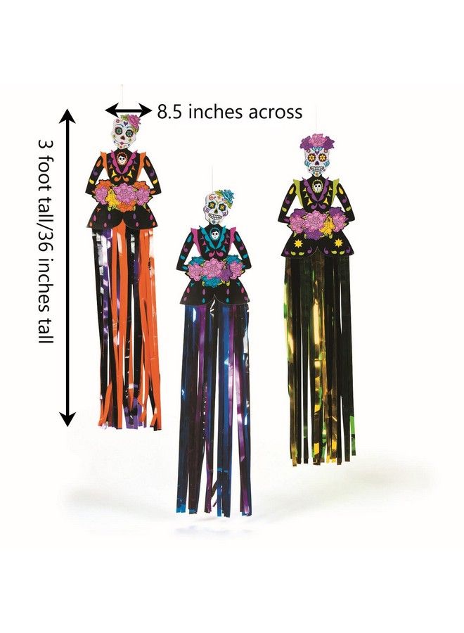 Fun Express Day Of The Dead Sugar Skull Hanging Decorations (3 Piece Set Hangs 3 Feet) Dia De Los Muertos Party Decorations - Image 4