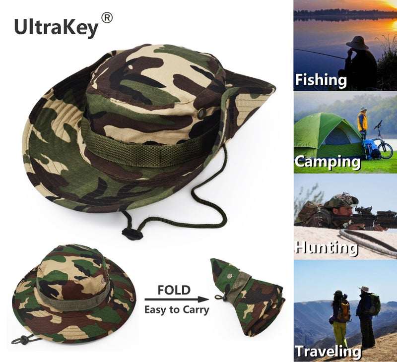 UltraKey Outdoor Wide Brim Sun Protect Hat, Classic US Combat Army Style Bush Jungle Sun Cap for Fishing Hunting Camping Green Camouflage 22 - Image 2