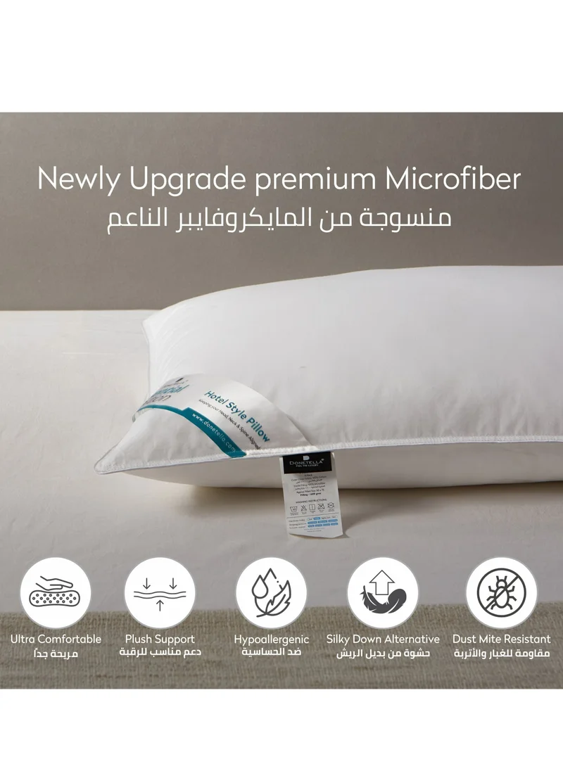 Donetella White-1000G (Pack of 1) Bed Pillow, 1 Piece, 1000 Gram, Size 50x75 cm, Luxury Down Alternative Filling, Soft Brushed Microfiber, Anti-Allergy, White, Pack of 1  | Best Price UAE