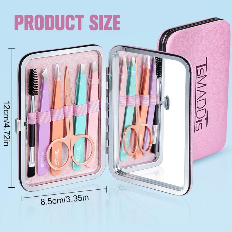 TsMADDTs Tweezers for Women Facial Hair - Precision Tweezers Set with Travel Case - Stainless Steel with Scissor, Mirror - Image 2
