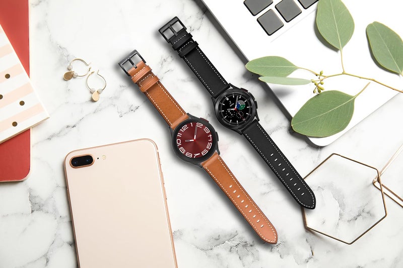 Olytop Galaxy Watch 5 Pro Bands 45mm, Galaxy Watch 7/6/4 Classic Band 46mm 43mm 42mm, Samsung Galaxy Watch 6/5/4/Acitve 2 Bands 44mm 40mm, 20mm Leather Wristband Replacement Strap Men, Black+Brown - Image 3