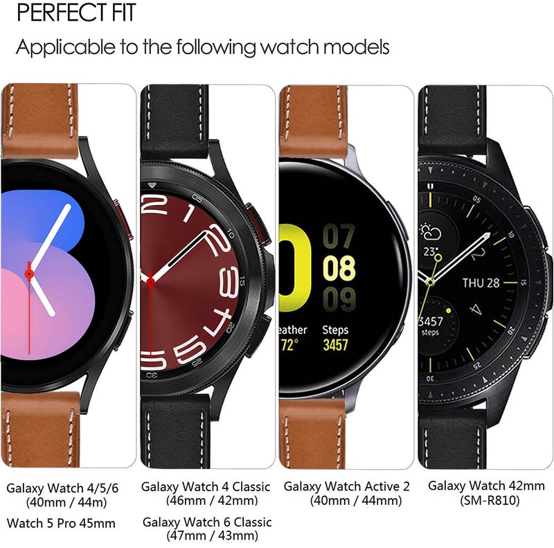 Olytop Galaxy Watch 5 Pro Bands 45mm, Galaxy Watch 7/6/4 Classic Band 46mm 43mm 42mm, Samsung Galaxy Watch 6/5/4/Acitve 2 Bands 44mm 40mm, 20mm Leather Wristband Replacement Strap Men, Black+Brown - Image 2