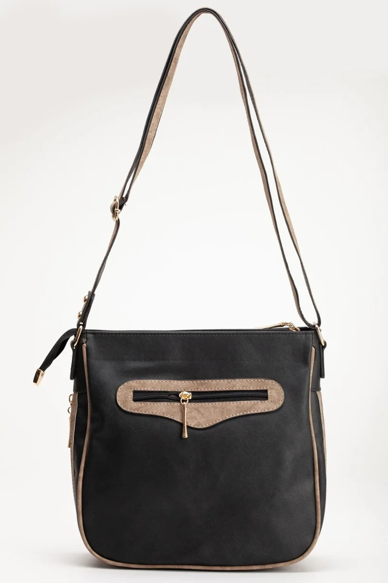 Dilimler Ayakkabı Black Mink Women's Shoulder Bag with 2 Compartments Cover and Zipper