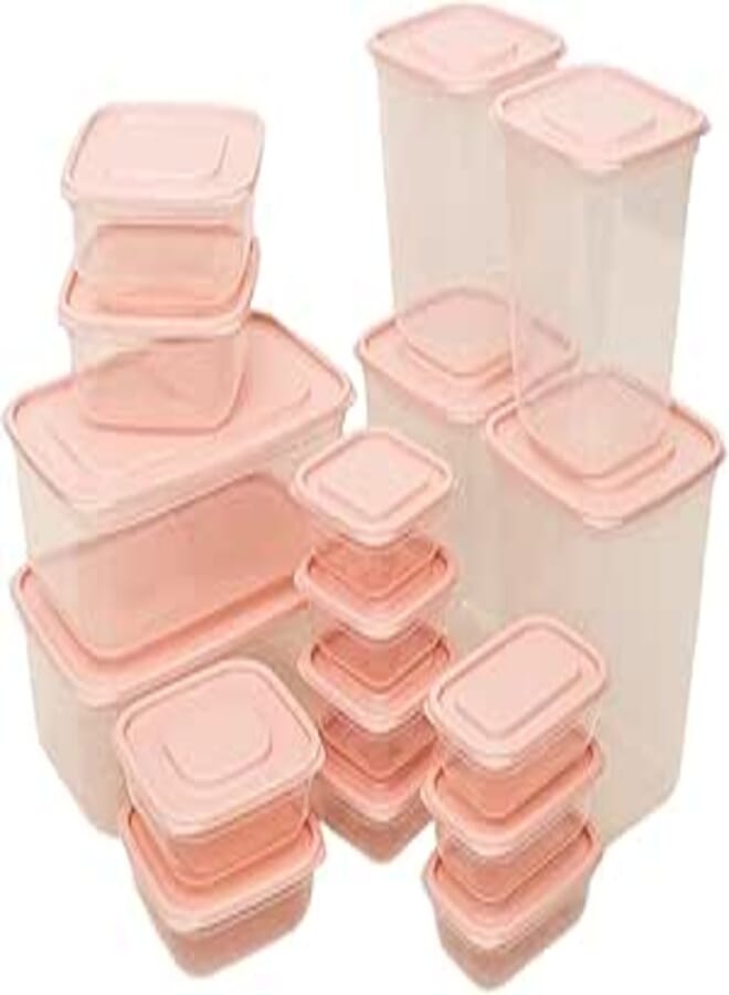 Spaceshoop 17 Pack Plastic Food Storage Containers with Lids BPA Free Stackable Transparent Reusable Airtight Kitchen Storage Box for Coarse Cereals and Grains (Pink)