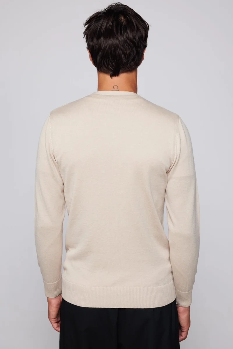 تودورس Men's Slim Fit Buttoned Plain Cotton Beige Cardigan