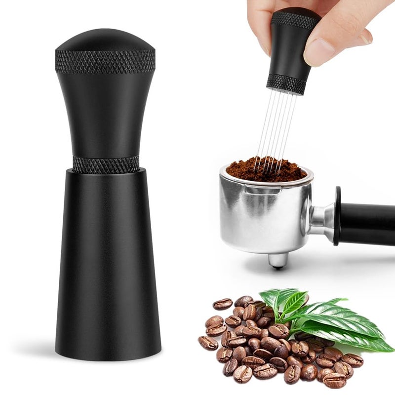 HOTUT WDT Tool Espresso Distribution Tools with Stand 03mm 7 Needles Espresso Stirrer for Barista Espresso Coffee Stirrer with Extra 10 Replaceable Needles 304 Stainless Steel  Matte Black