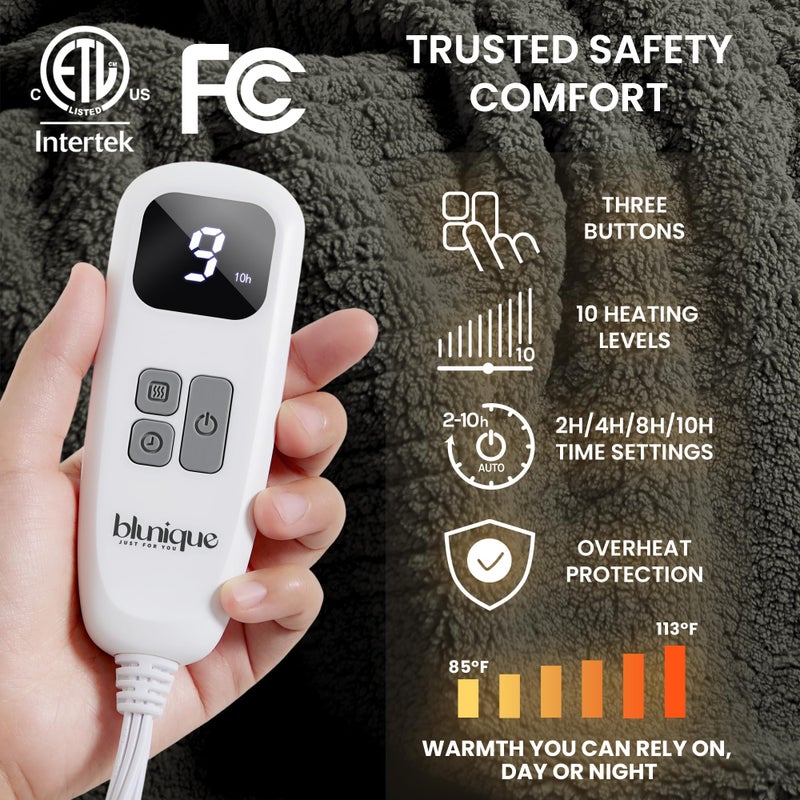 blunique Heated Blanket Electric Blanket Throw - Fast Heating Blanket Throw Double Sided Sherpa Ultra Soft Cozy with 10 Heating Levels & 2-10 Hours Auto Off, Mashine Washable, 50 x 60 Inches, Grey - Image 4