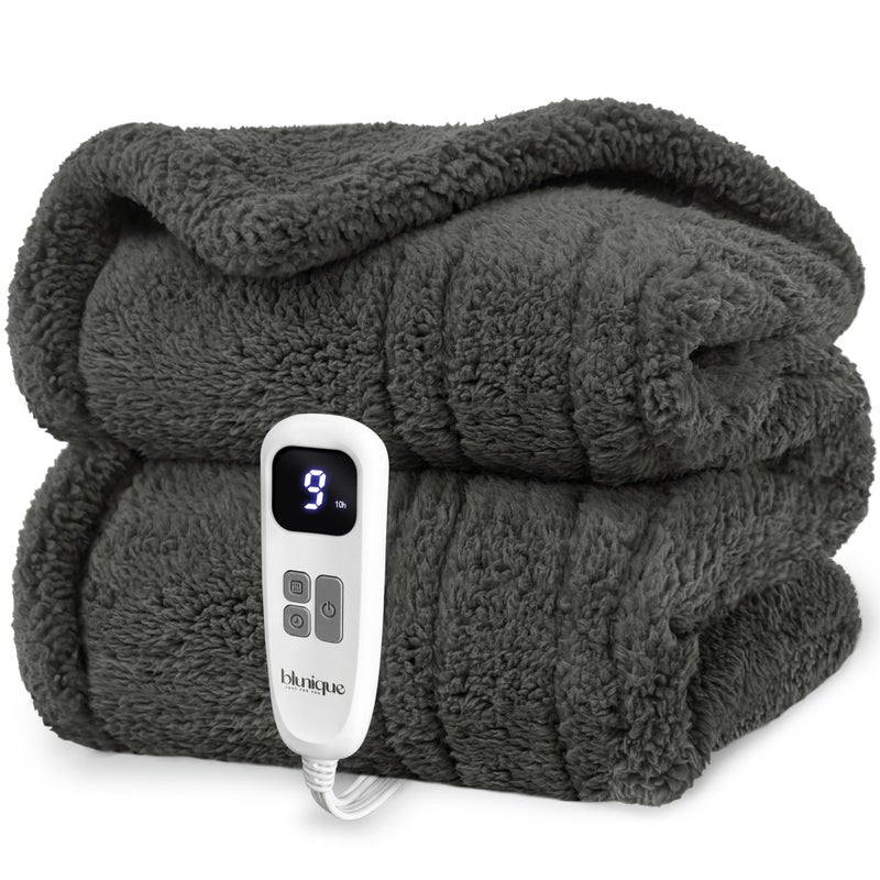 blunique Heated Blanket Electric Blanket Throw - Fast Heating Blanket Throw Double Sided Sherpa Ultra Soft Cozy with 10 Heating Levels & 2-10 Hours Auto Off, Mashine Washable, 50 x 60 Inches, Grey - Image 1