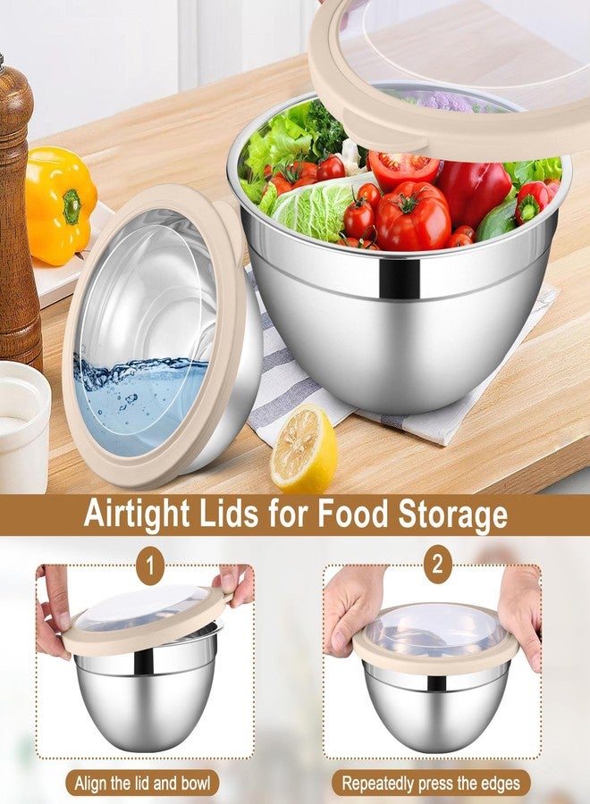 LIANYU Mixing Bowls with Visible Airtight Lids Set, 6Pcs Stainless Steel Kitchen Metal Nesting Bowls, Large Size 7, 3.5, 2.5, 2, 1.5, 1QT for Cooking, Baking, Serving, Dishwasher & Freezer Safe, Khaki - Image 4