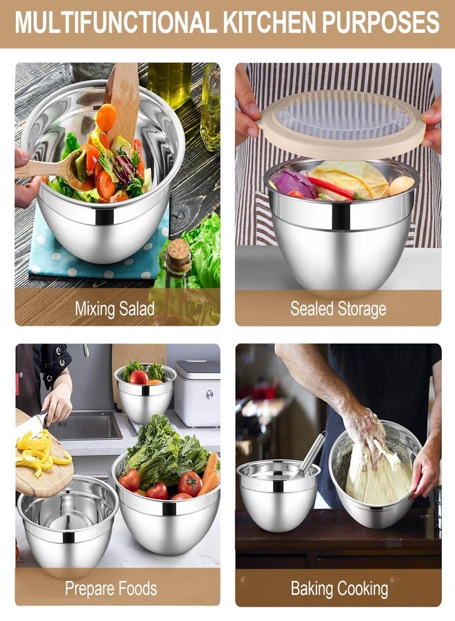 LIANYU Mixing Bowls with Visible Airtight Lids Set, 6Pcs Stainless Steel Kitchen Metal Nesting Bowls, Large Size 7, 3.5, 2.5, 2, 1.5, 1QT for Cooking, Baking, Serving, Dishwasher & Freezer Safe, Khaki - Image 5