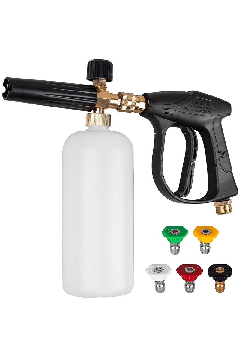 Pressure Washer Short Gun, Foam Cannon with 1/4 Inch Quick Connector, Power Washer with 5 Pressure Washer Nozzle Tips, M22-14 mm Inlet Connector - Image 1