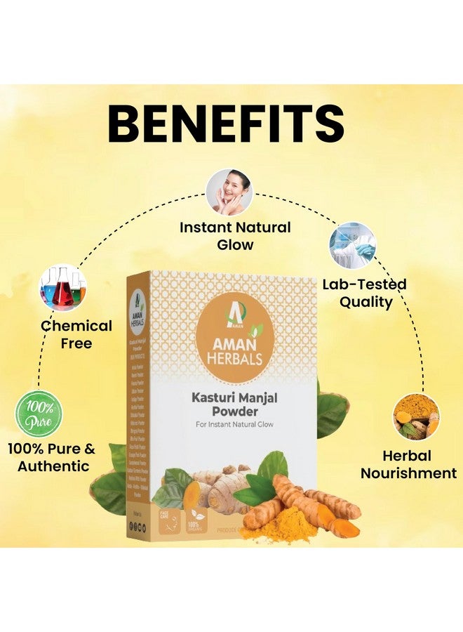 Aman Herbals 100% Pure Kasturi Manjal (Wild Turmeric) Powder for Glowing Skin & Tan Removal | Natural Haldi Face Pack for Acne, Pigmentation & Brightening | Herbal Face Care Powder - 100g - Image 3