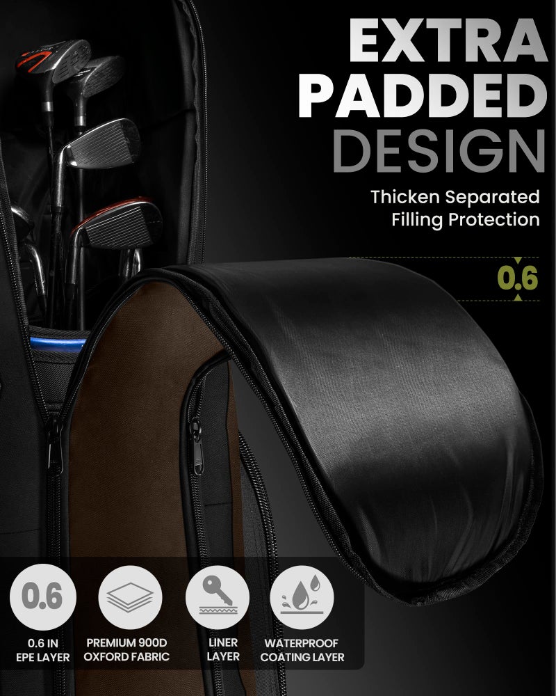 OutdoorMaster Padded Golf Club Travel Bag with Wheels, 900D Heavy Duty Oxford Waterproof - Alligators - Coffee - Image 2