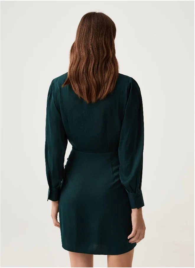 او في اس Ovs Womens Satin Dress With V Neck